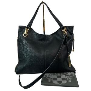 Vince Camuto Pebbled Black Lamb Leather Gold Accents Large Tote Shoulder Bag